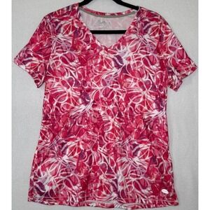 Reel Legends Shirt Women Large Multicolor Colorful Floral Short Sleeve V Neck